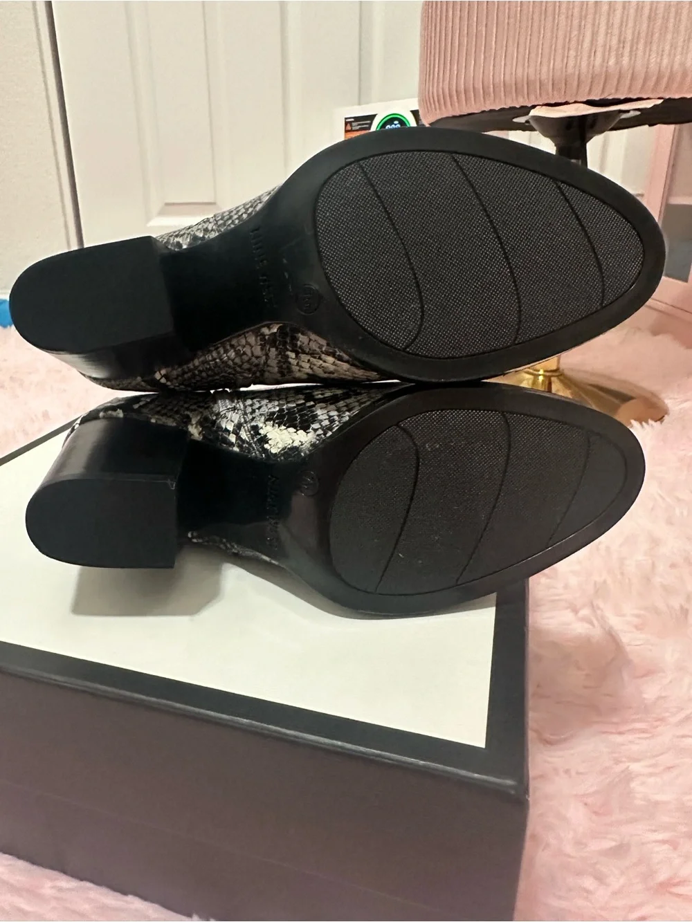Nine West Black and Gray Snake-Print Ankle Booties